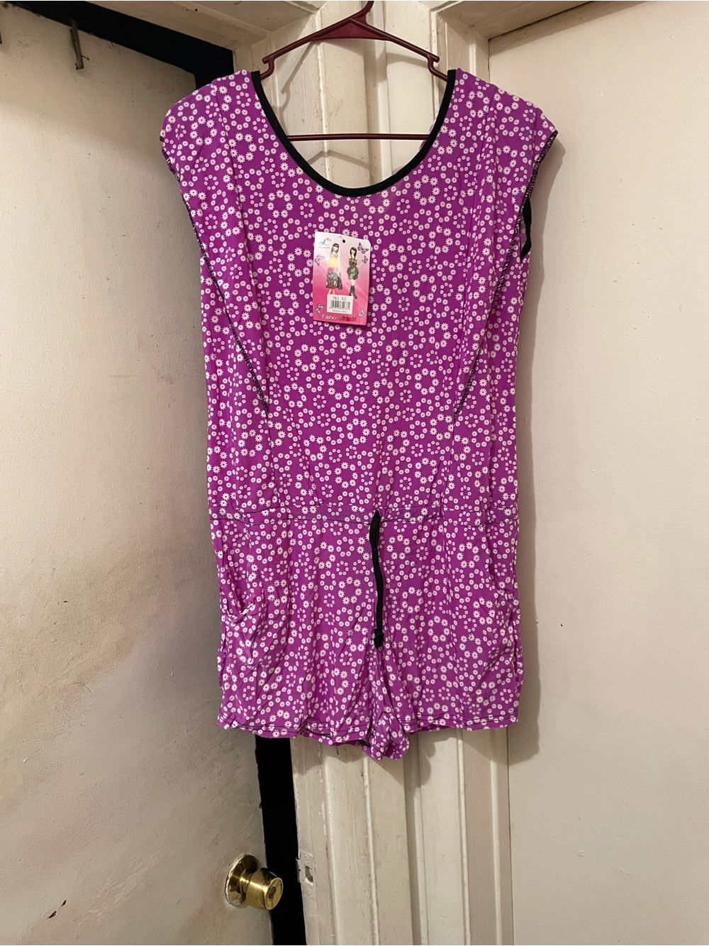 NWT Purple Floral Drawstring Waist Romper XL Lightweight Casual One Piece